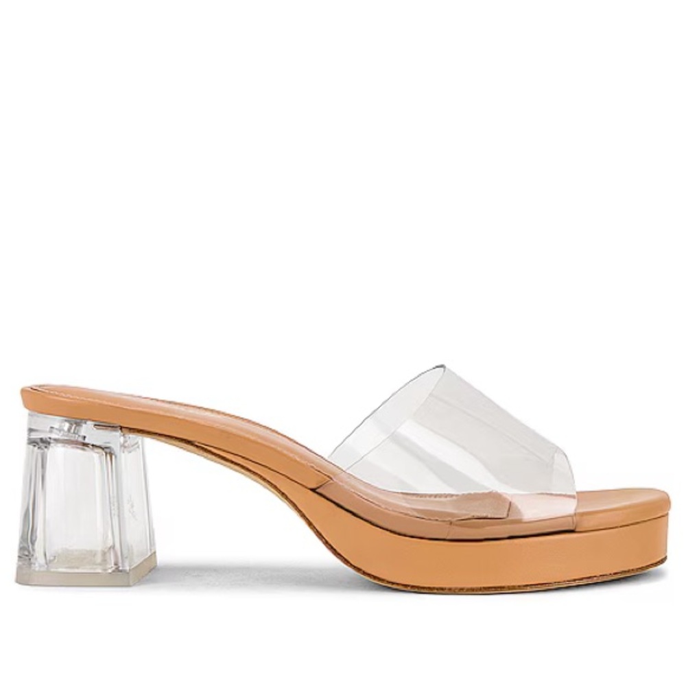 NIB! 🤍 LARROUDE 🤎 Jenn Lucite PVC Sandals Jennifer Aniston Tan Size 6